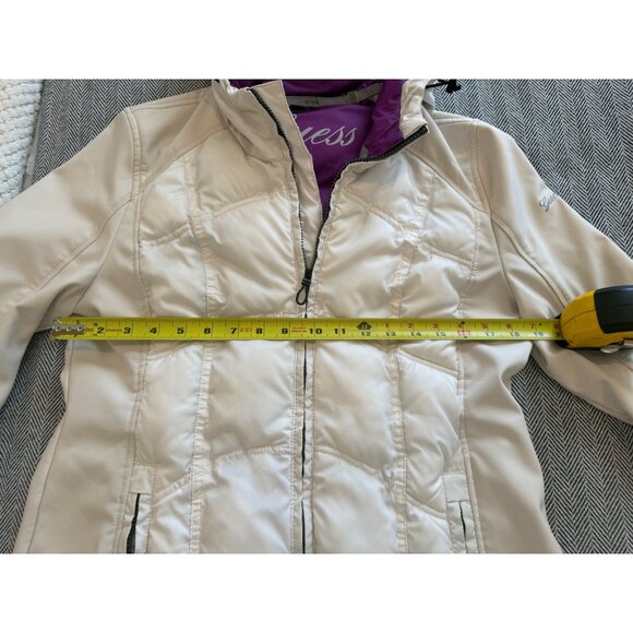 Guess Womens White Quilted Coat With Hood & Purple Lining - Size Small - Stylish - Picture 6 of 8